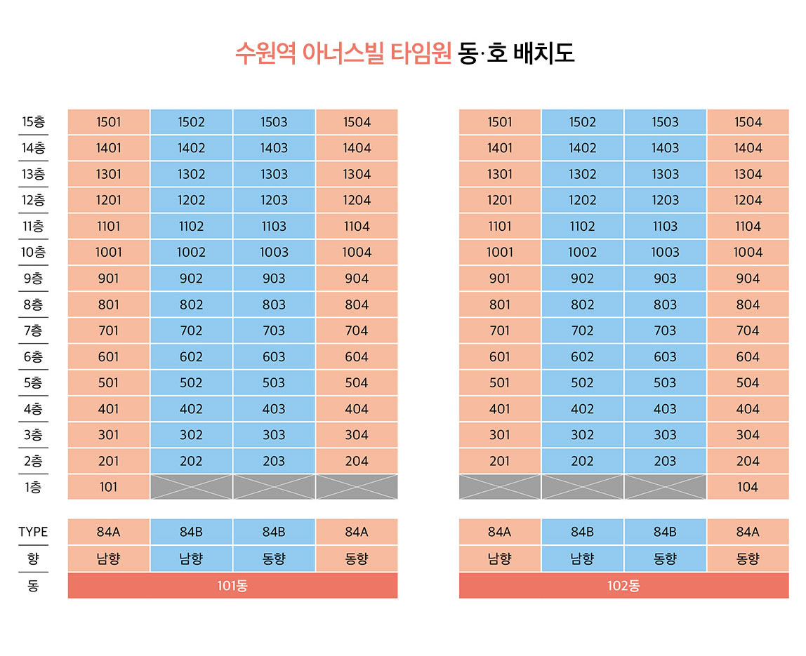 수원역아너스빌타임원 동호수배치도